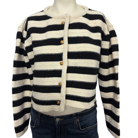 Sweaters - Striped Black and cream gold button up Cardigan
